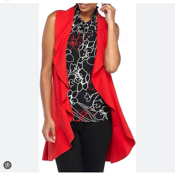 the limited collection red waterfall long sweater vest sleeveless cardigan - Picture 3 of 10